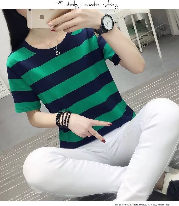 2026夏季新款条纹t恤女短袖网红ins超火上衣宽松韩版百搭港风体恤 9
