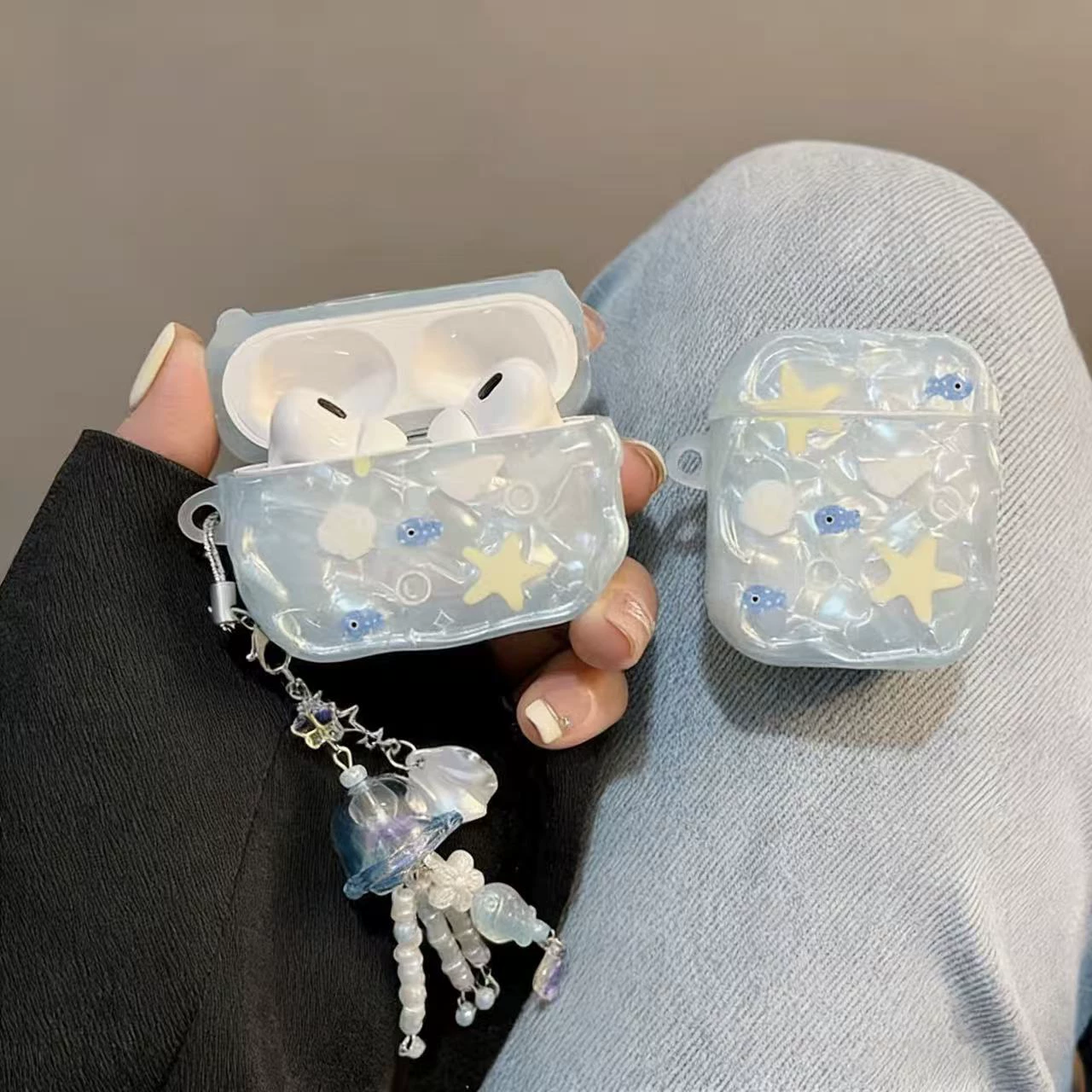 日本Eumeya夏日贝壳星星小鱼适用airpodspro3保护套苹果3代4代无线蓝牙耳机壳可爱airpods4挂绳简约保护壳 1