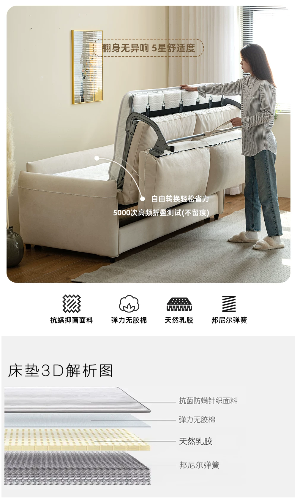 云清素履北欧可折叠沙发床两用科技布小户型客厅2026年折叠沙发床 45