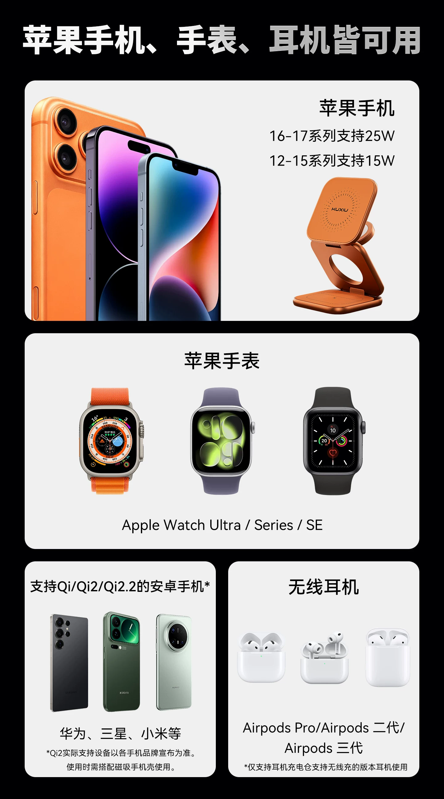 KUXIU2.2认证MagSafe三合一无线充电器25W快充适用iPhone17苹果16手机watch手表 AirPods Pro耳机便携迷你 23