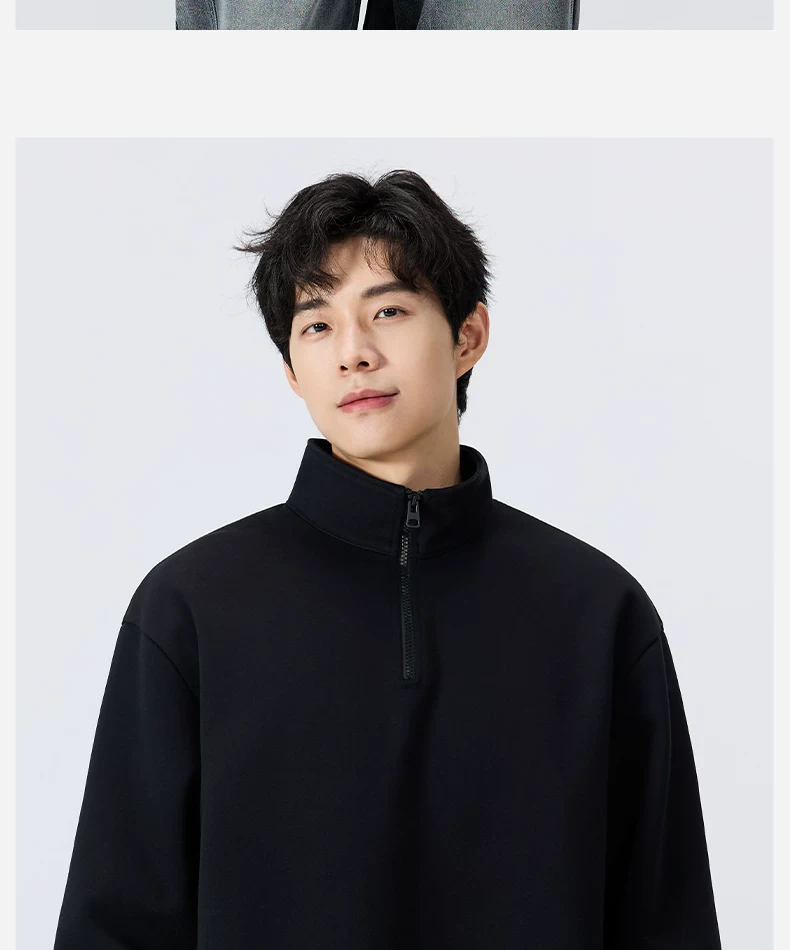 MINISO/名创优品半拉链立领卫衣男秋季美式藏青纯色重磅正肩外套Y 23