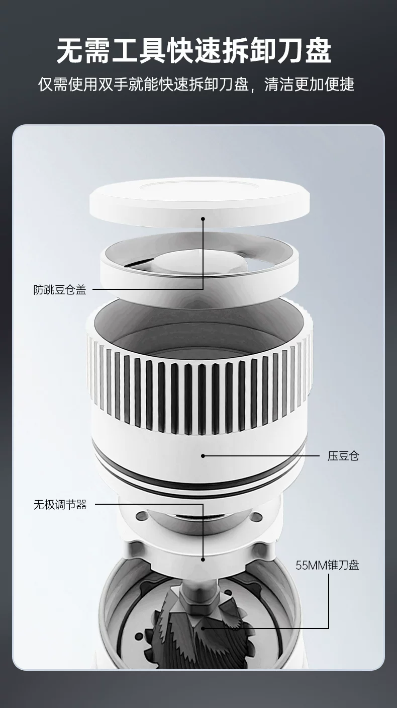【礼物】探索者E55pro咖啡磨豆机电动研磨豆机器家用意式锥刀手冲 12