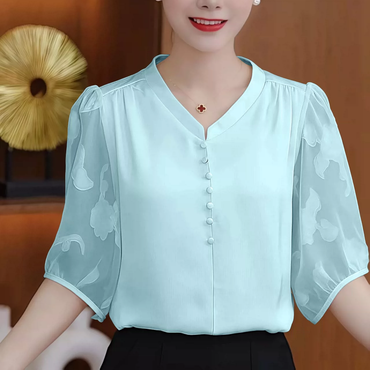 H 高级感夏季新款气质减龄洋气上衣轻奢风设计感百搭修身显瘦上衣 14