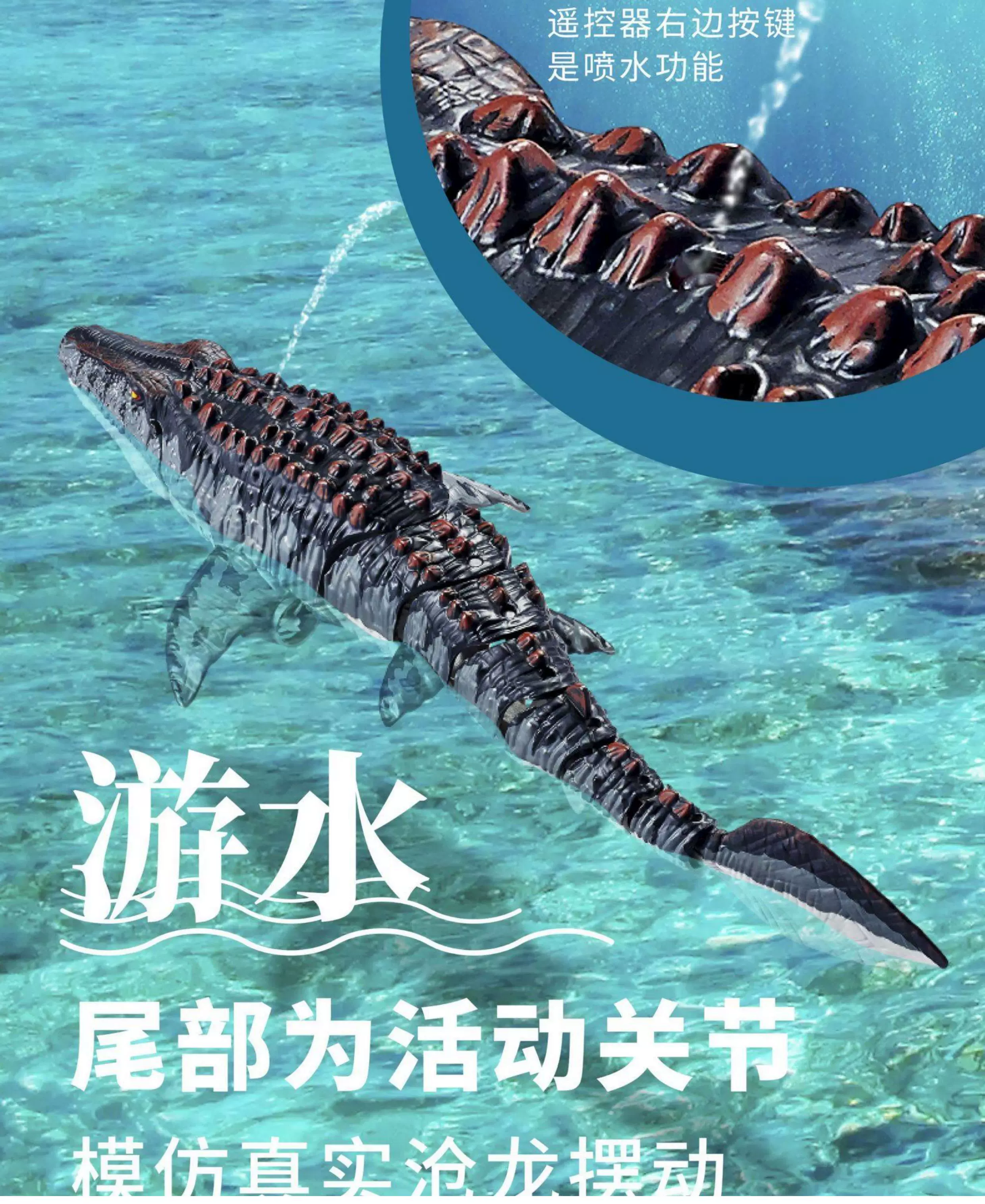 跨境2.4G无线充电遥控仿真恐龙喷水鲨鱼摇摆沧龙孩儿童水上玩具 5