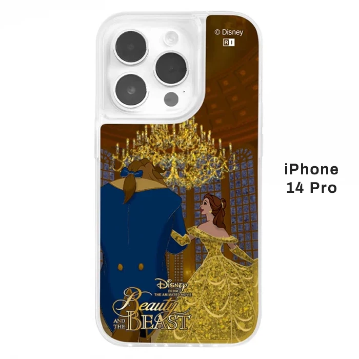 日本正版迪士尼美女与野兽联名 适用于苹果16/15/14/13 Pro流沙手机壳 Beauty and the Beast 贝儿 二人舞会 14