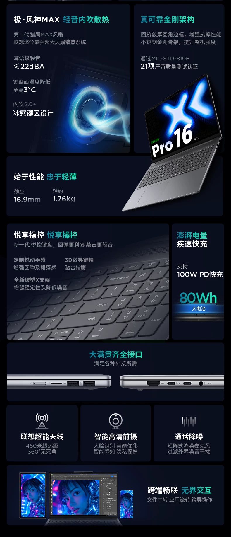【国补15%】联想小新Pro16 酷睿Ultra5标压处理器 16英寸高分高刷大屏商务办公大学生轻薄本AIPC 1TB固态 10