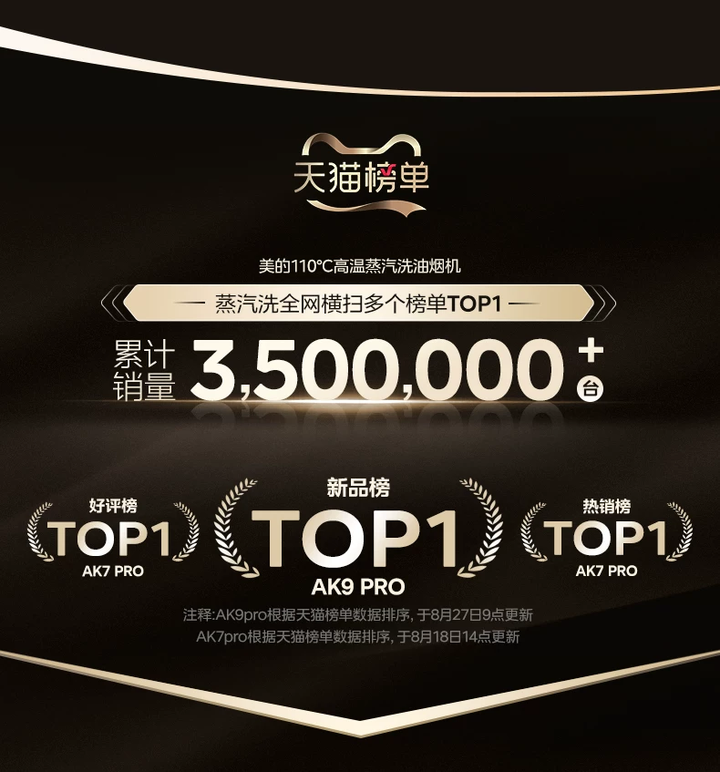 美的小西梅油烟机AK7PRO飓风版蒸汽洗家用厨房大吸力旗舰AK9PRO 2