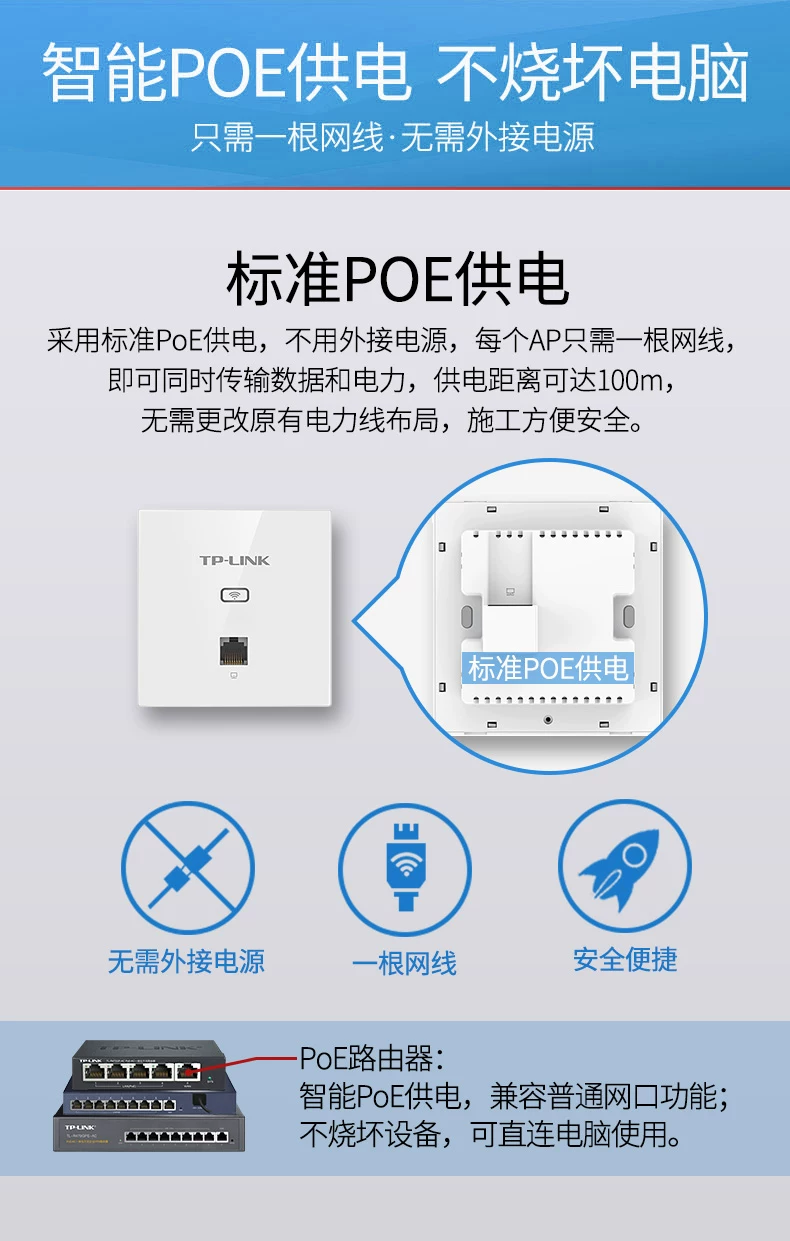 TP-LINK 无线ap面板86型千兆全屋wifi覆盖tplink网络入墙式ac路由器 tplink普联5G墙壁双频WIFI6组网络套装 18