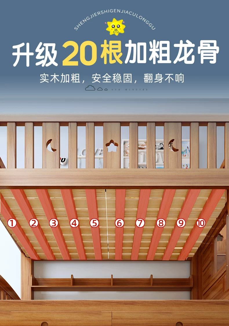 上下铺双层床胡桃木多功能上下床儿童床姐弟互不干扰子母床高低床 21