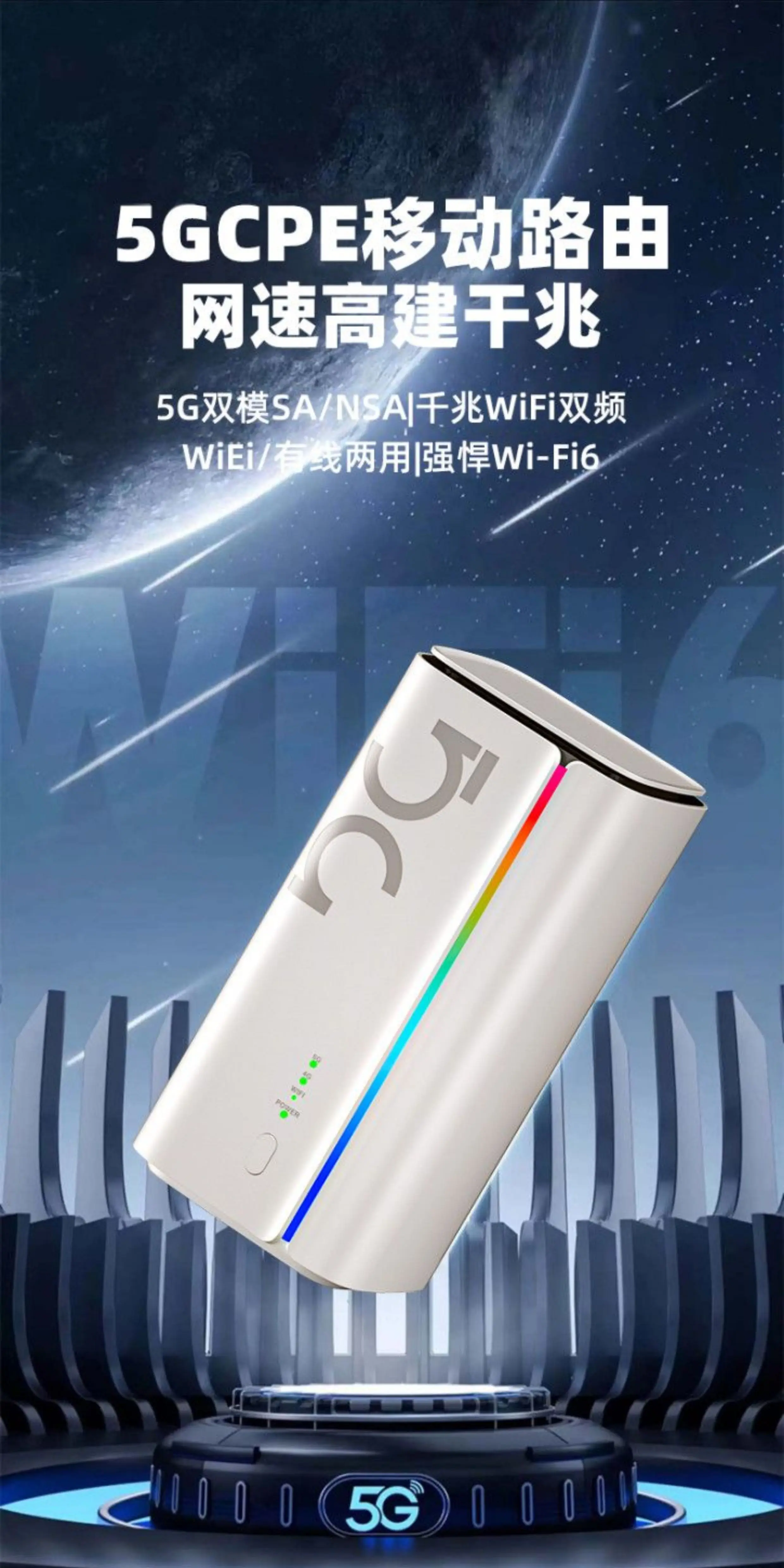 5G插sim卡路由器四全网通千兆国际港澳wifi6室内CPE高速移动广电6 4