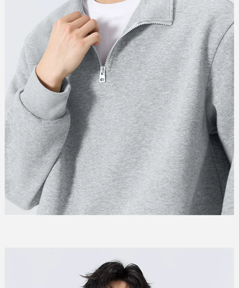 MINISO/名创优品半拉链立领卫衣男秋季美式藏青纯色重磅正肩外套Y 18