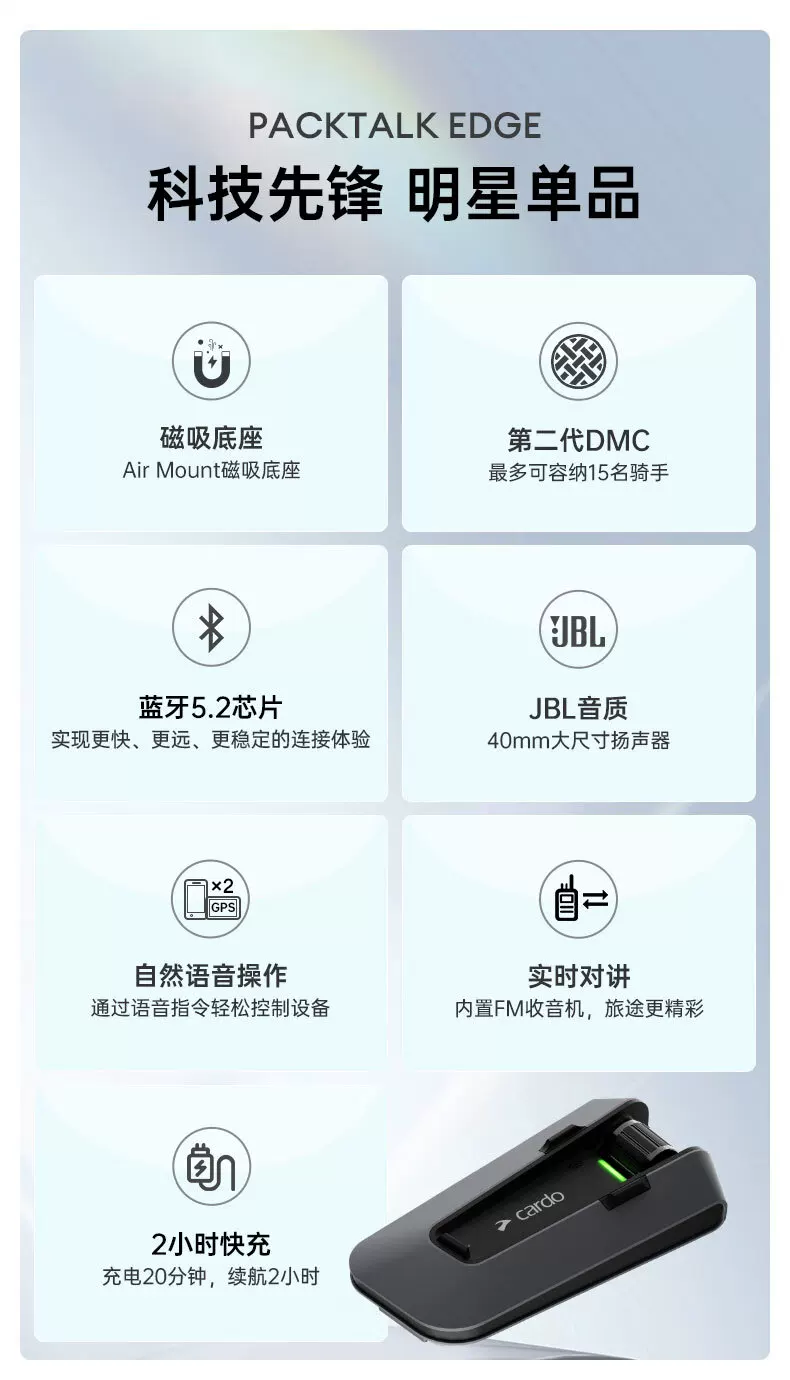 CARDO EDGE/PRO 摩托车头盔蓝牙耳机卡多二代DMC磁吸快充防水语音 1