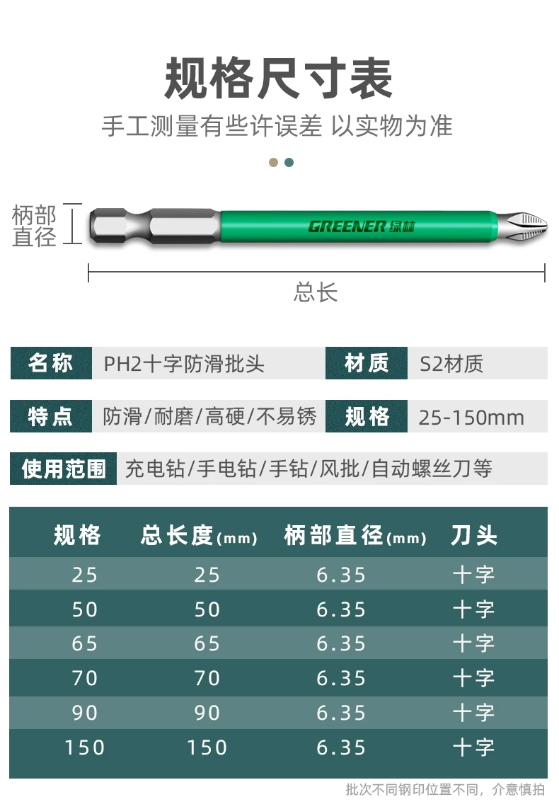 绿林批头防滑十字强磁电动螺丝刀批头套装高硬度披头风批头手电钻 13