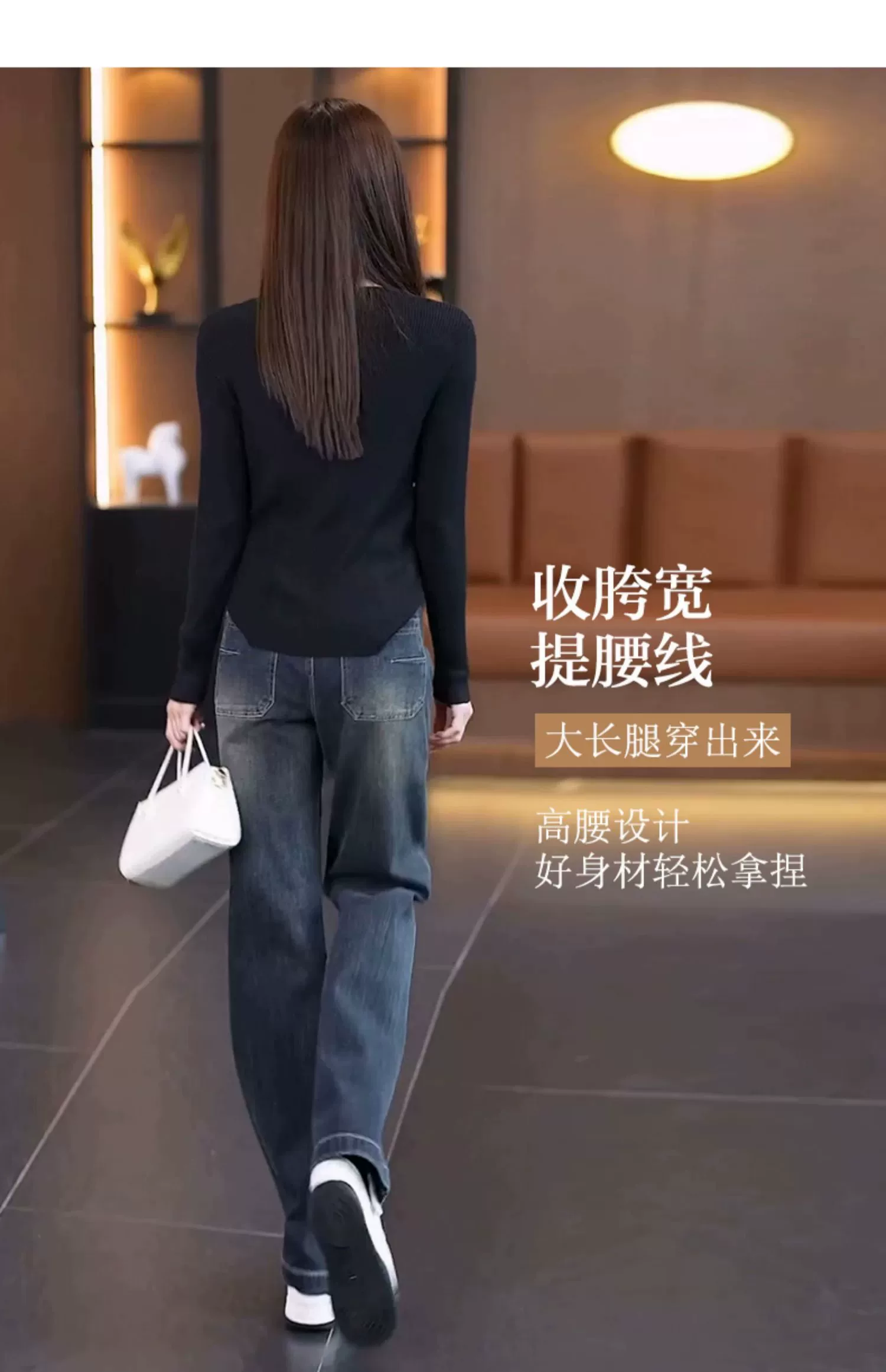 复古窄版阔腿牛仔裤女春秋款2025年新款高腰宽松直筒女裤春季裤子 5