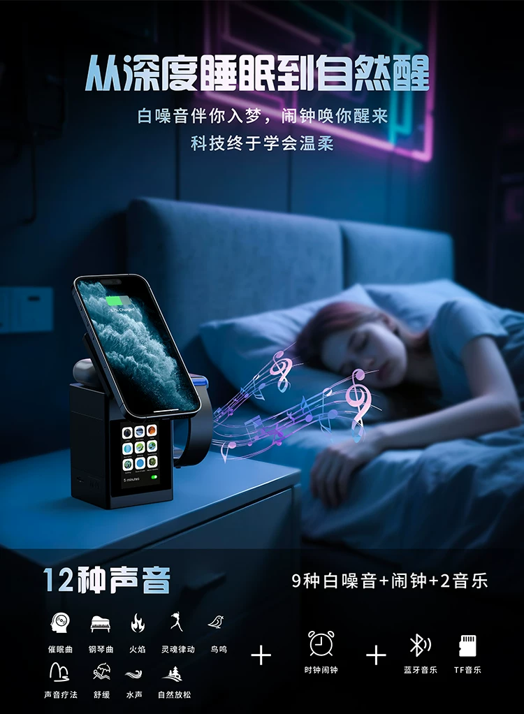 妙酷蓝牙音响无线充电器六合一音箱磁吸桌面手机支架耳机手表充电底座适用于iphone17苹果Magsafe三合一快充 8