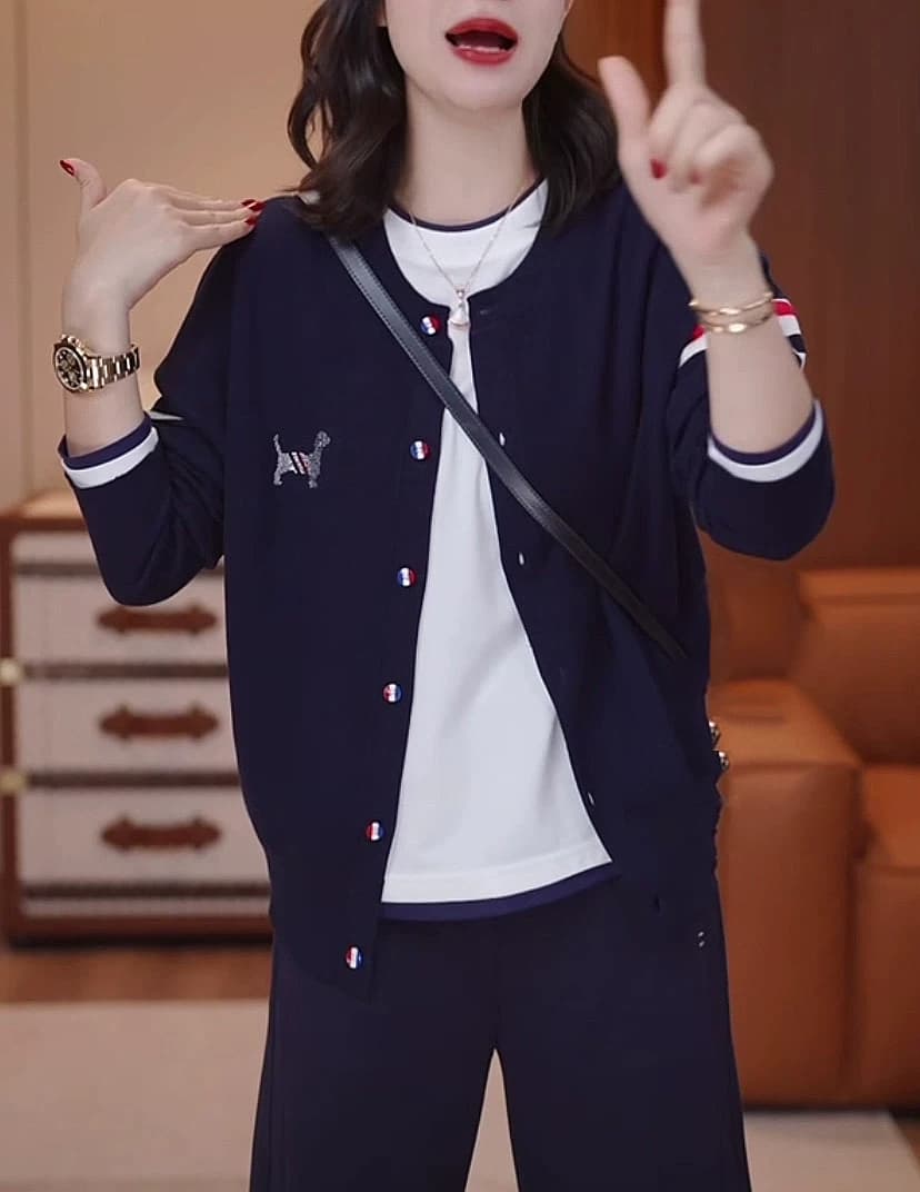 欧货时尚拼色条纹毛衣外套女2025韩版开衫刺绣休闲爆款针织衫上衣 4