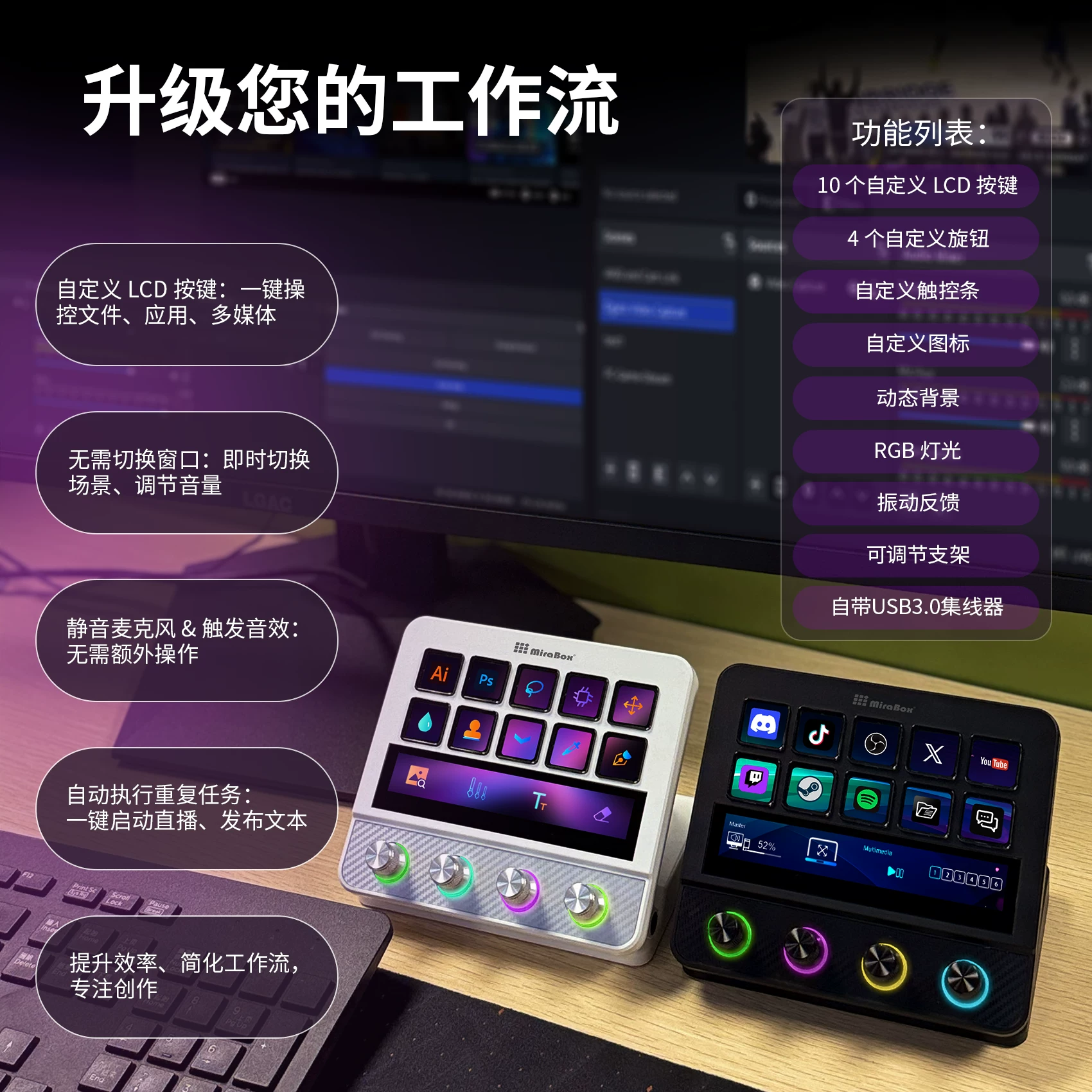 MiraBox妙联宝N4pro可视化控制台电脑桌面streamdeck自定义小键盘 2