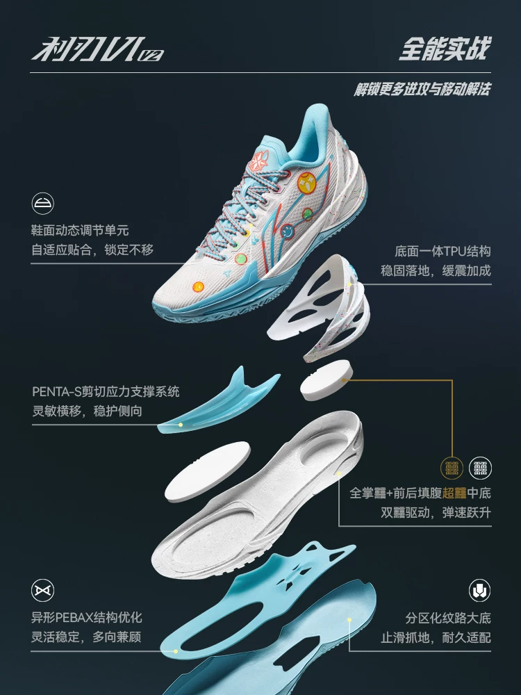 李宁利刃6V2 | 篮球鞋男款青少年专业实战缓震回弹耐磨防滑运动鞋 32