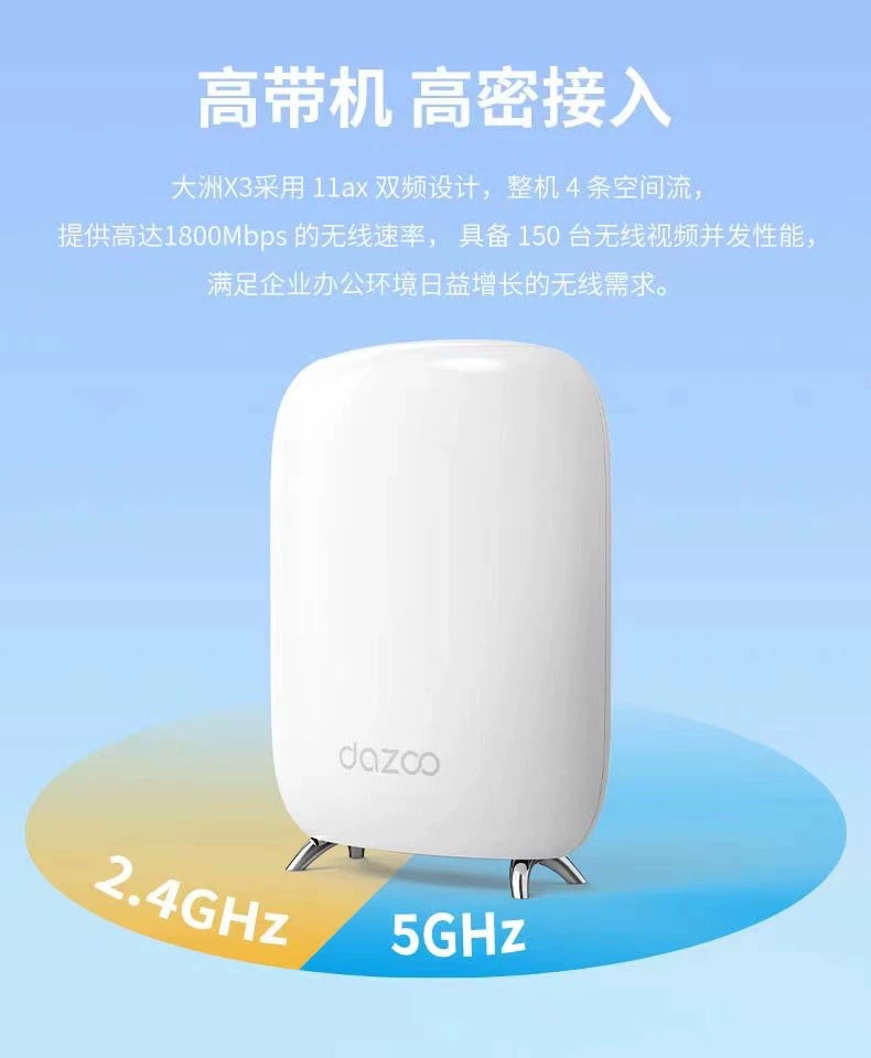 大洲X3 WiFi6 1800M企业级无线路由器，视频带机120台，覆盖500平 2