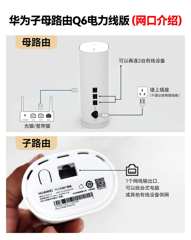 华为Q6子母路由器千兆端口家用mesh分布式无线ap面板高速wifi大户型全覆盖一拖二三别墅电力猫h6Q2Pro 25