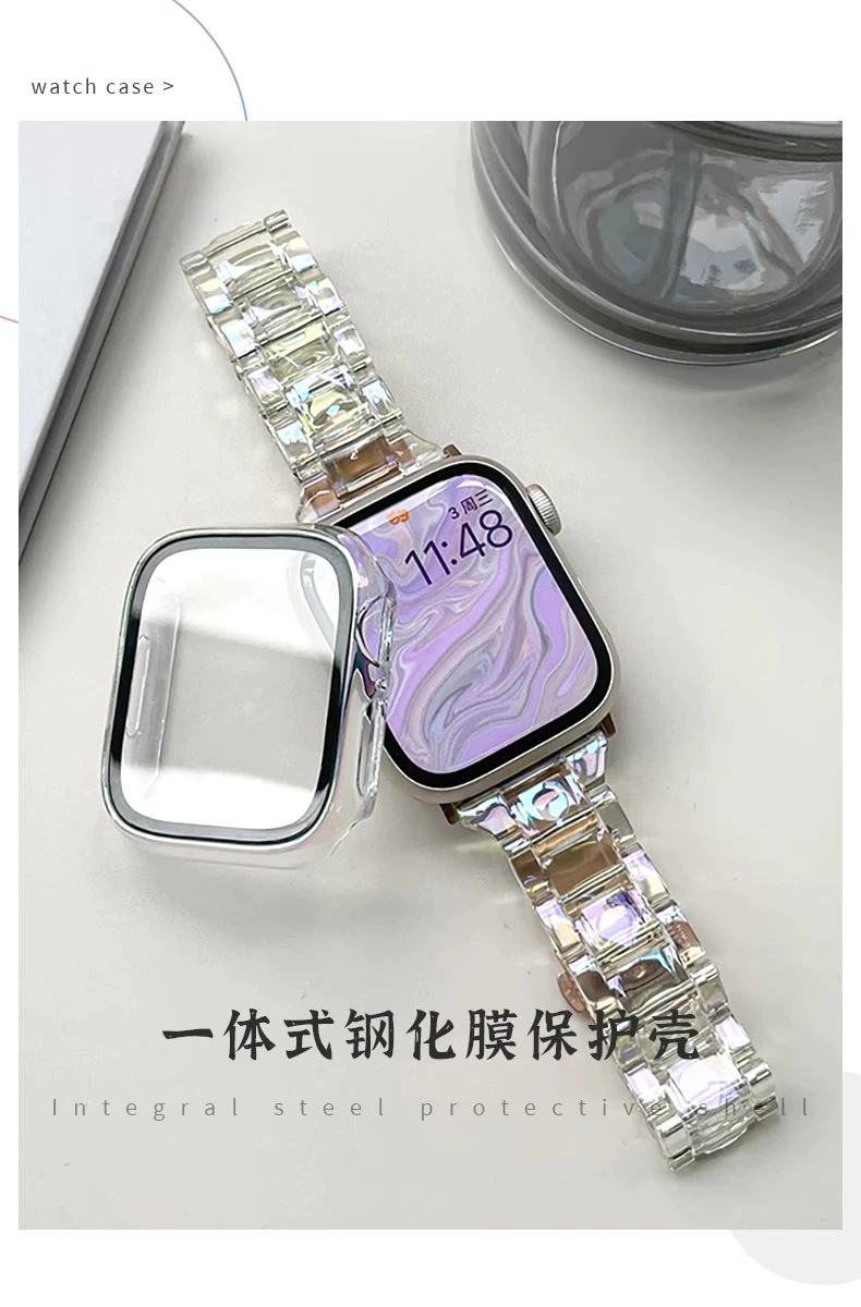 适用iWatchs10苹果手表s9钢化膜保护壳一体式全包保护套SE/7/6/5/ 4