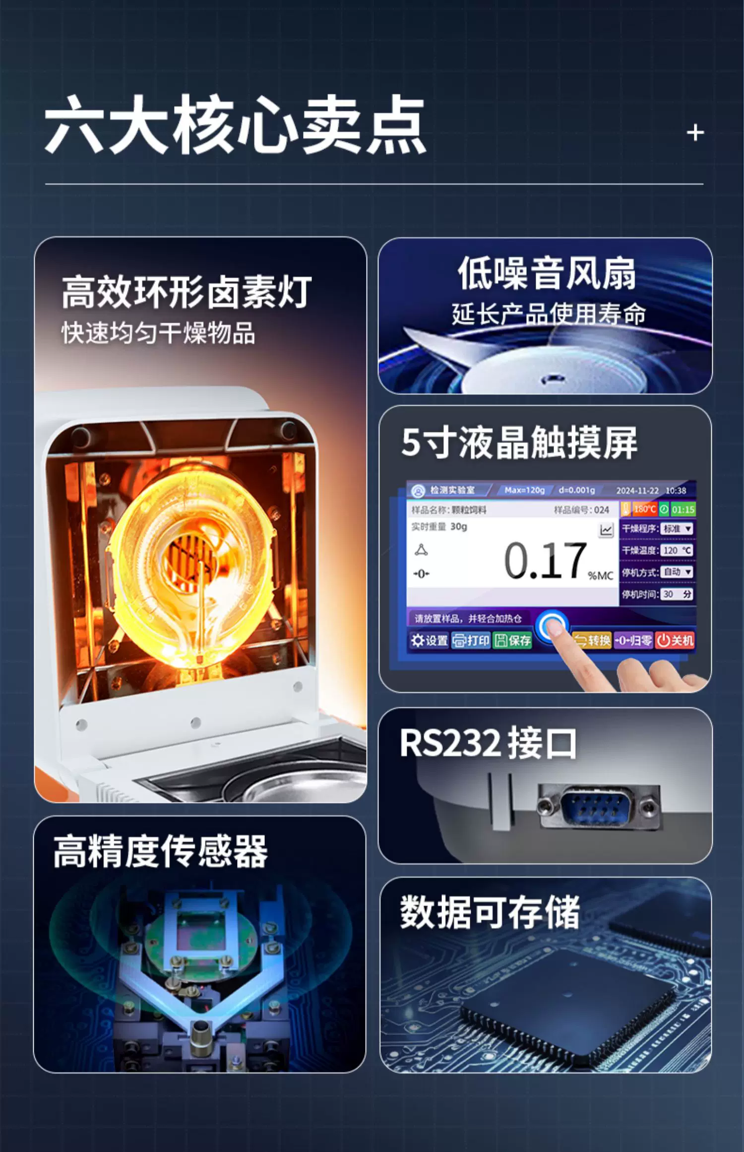 快速水分测定仪卤素水分检测仪粮食茶叶土壤食品含水率测试仪器 3