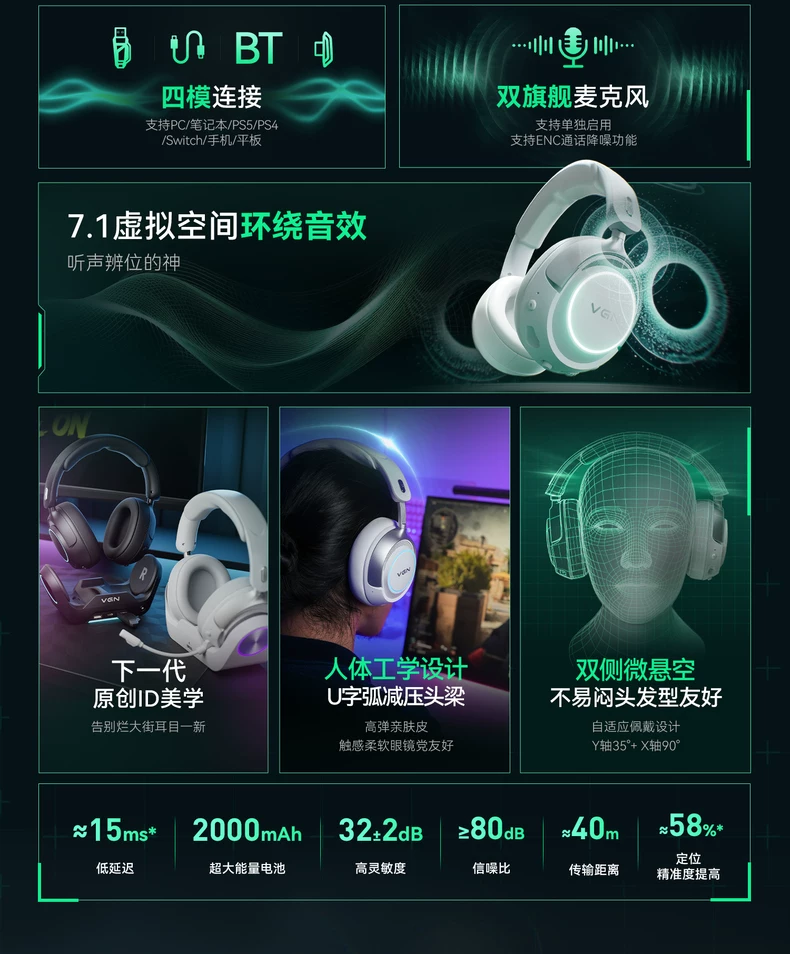 VGN周听Pro Max【林树同款】头戴式电竞游戏耳机无线蓝牙听声辨位 9