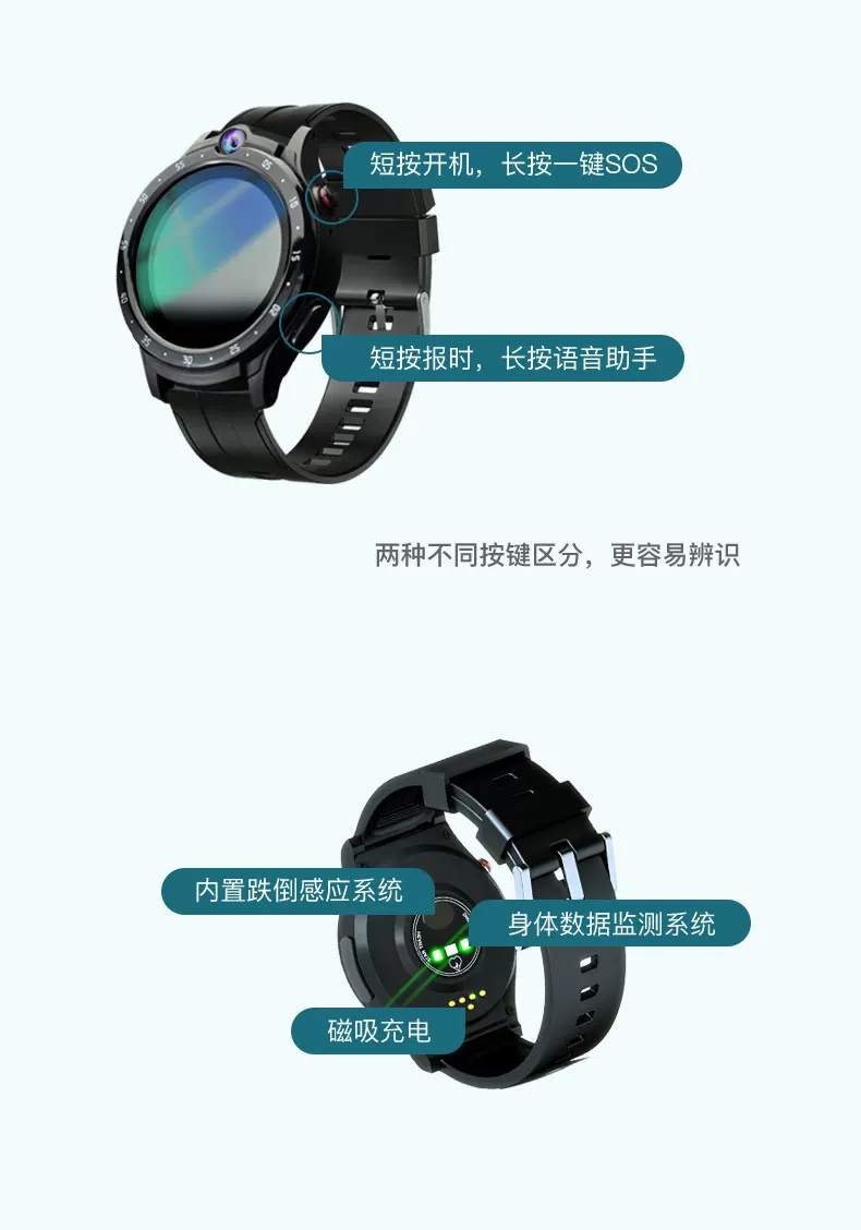 易安心新店 5G老人安全手表 摔倒自动求救 一键主动求救 GPS定位全网通 电话视频 体温心率血氧检测 白泽系列 5