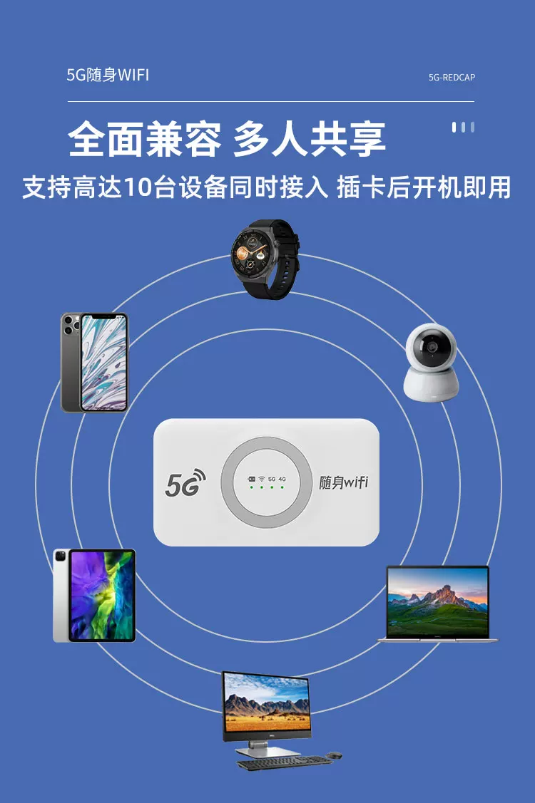 可插卡5G REDCAP随身wifi移动无线网络高速上网无线路由器全国通用支持国内外香港澳门台湾车载户外家用热点 3