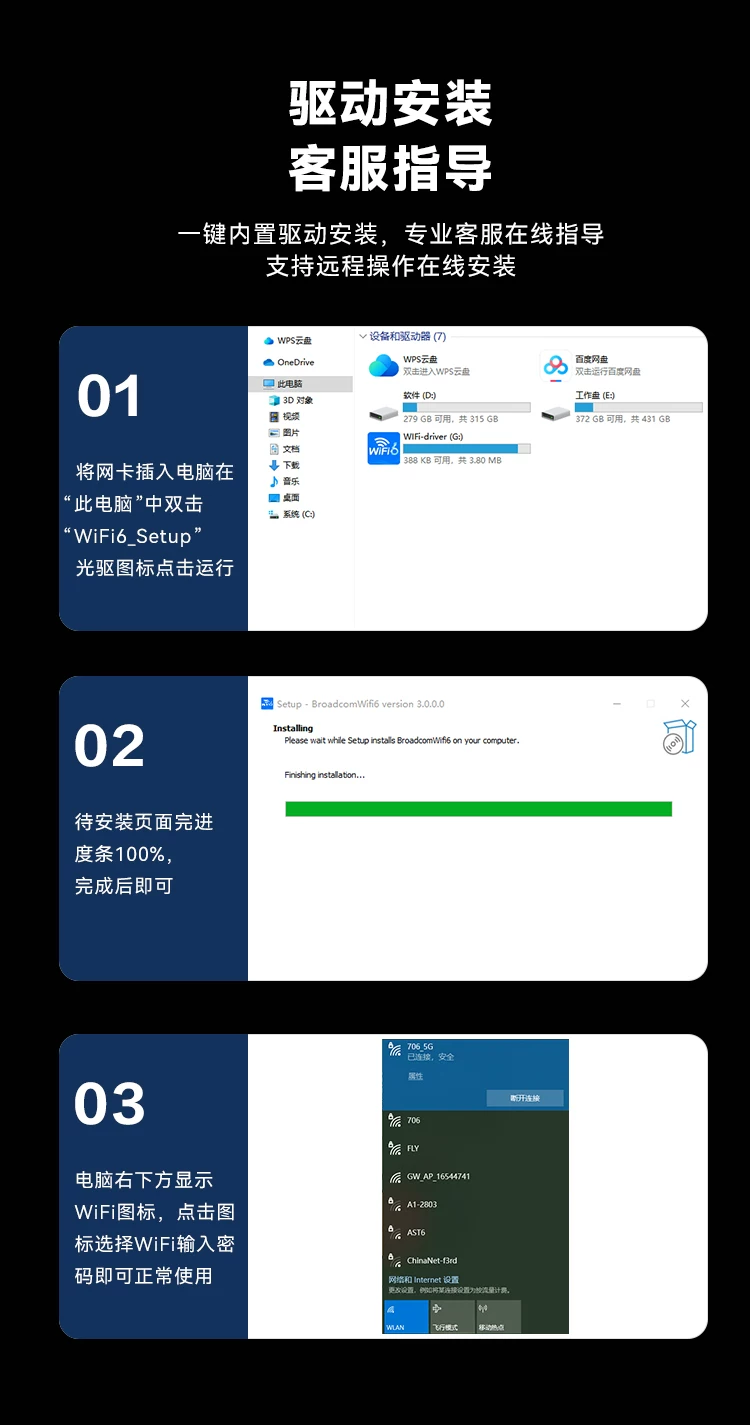 速胜者四天线wifi接收器免驱动千兆无线网卡台式电脑5G双频抗干扰笔记本外置usb热点发射器wifi6蓝牙二合一 39