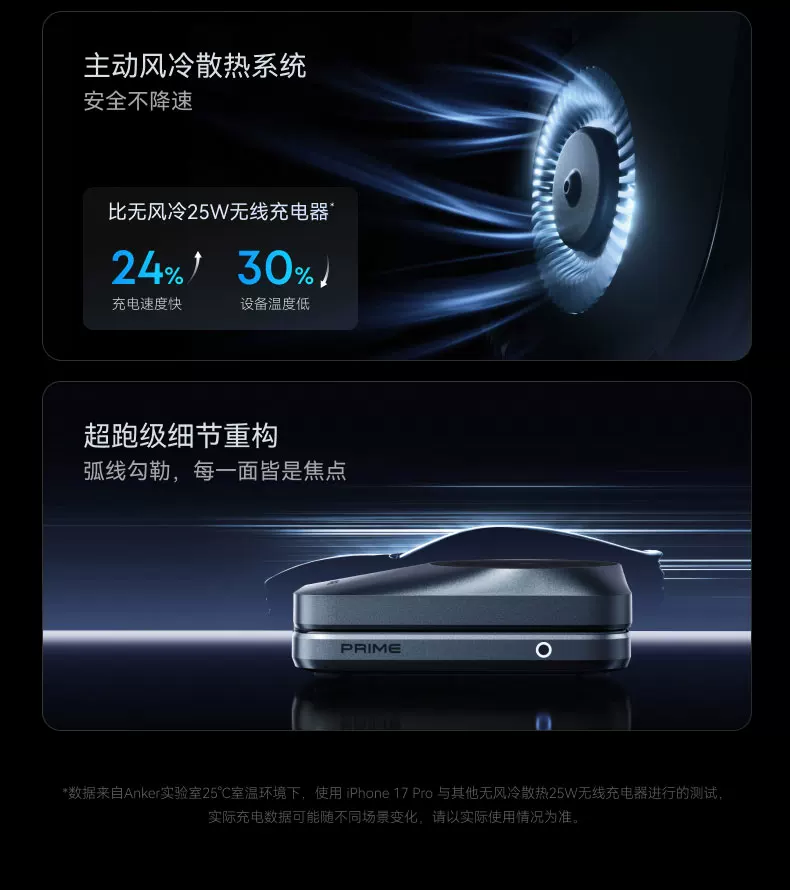 【旗舰新品】Anker Prime安克25W无线充三折叠风冷磁吸充电器快充苹果17 Apple Watch充电器三合一无线充底座 3