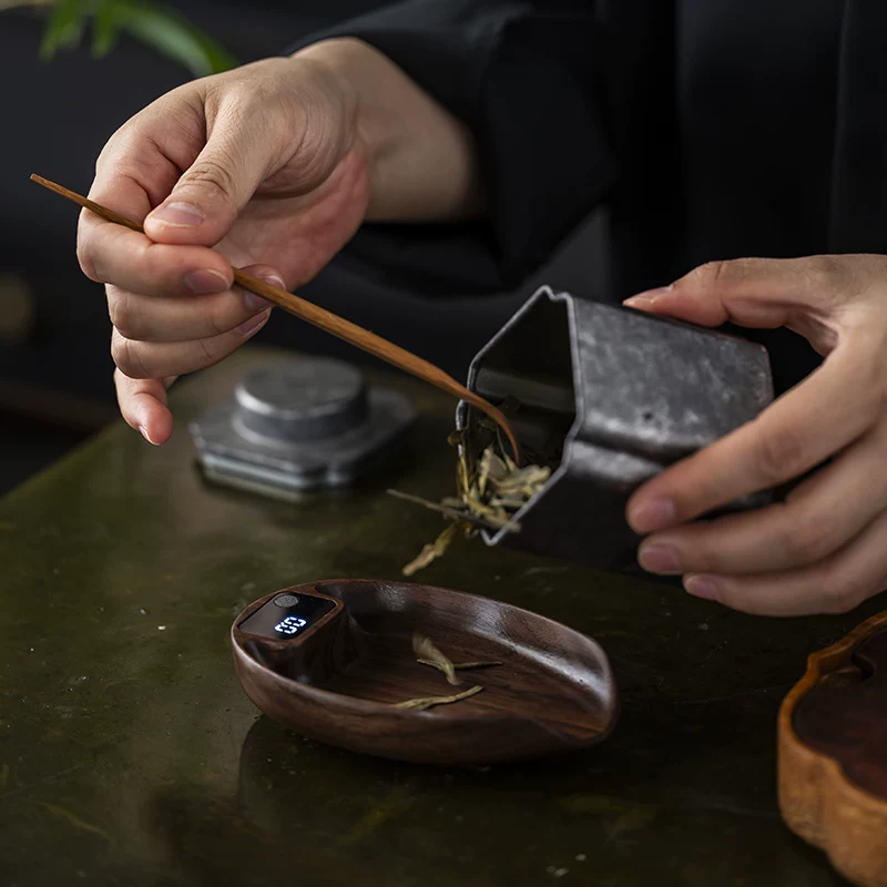 精准黑胡桃实木电子茶则茶叶称克数专用电子秤茶道普洱茶荷量茶器 20