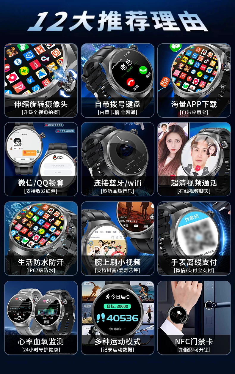 【官方正品·双系统】3D大屏华强北WATCH GT5 PRO智能电话手表5G可插卡下载APP男士女款运动学生初高中生专用 8