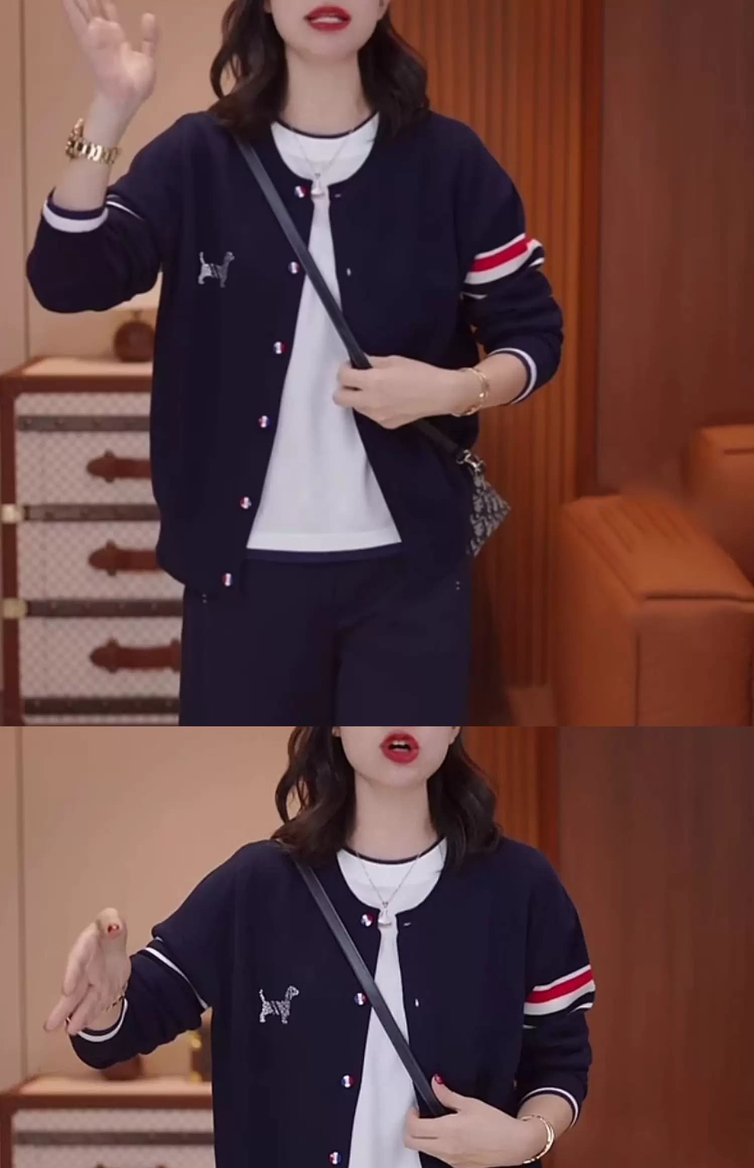 欧货时尚拼色条纹毛衣外套女2025韩版开衫刺绣休闲爆款针织衫上衣 6