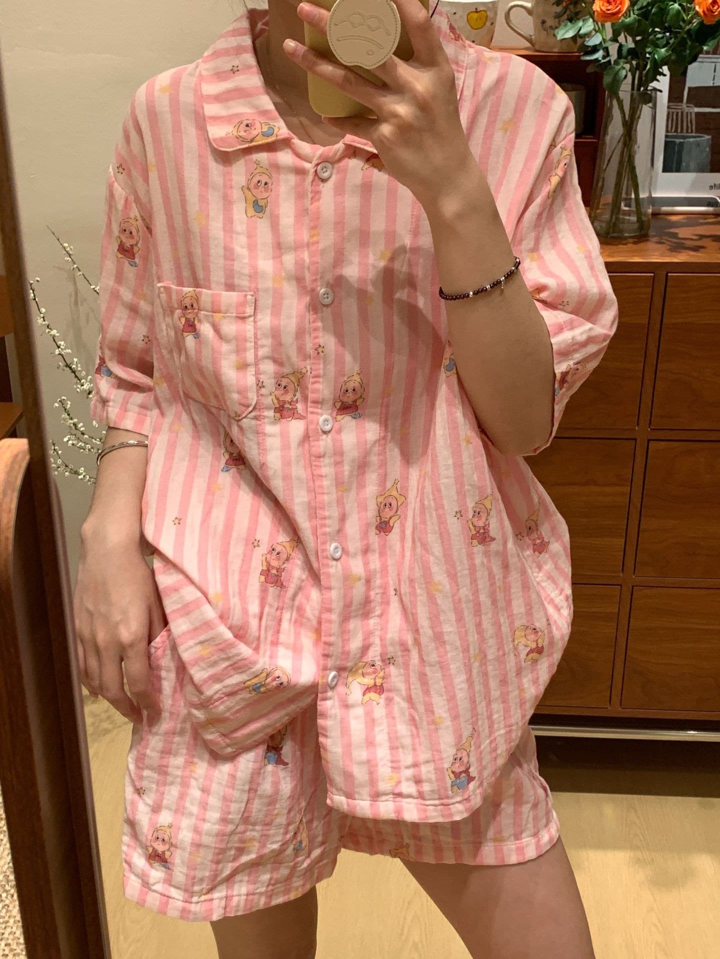 短袖短裤~100%棉A类双层纱小翻领少女睡衣套装夏季家居服 15