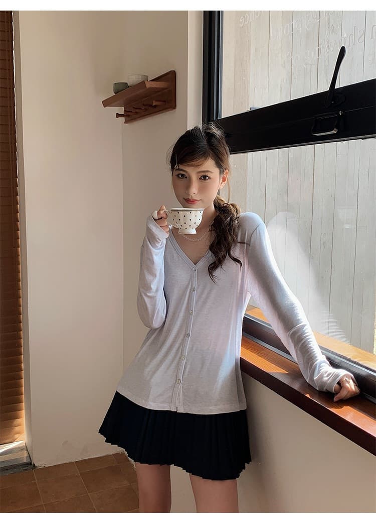 安婷露 蚕丝羊毛针织开衫女春夏V领薄款空调罩衫外搭条纹防晒上衣 22