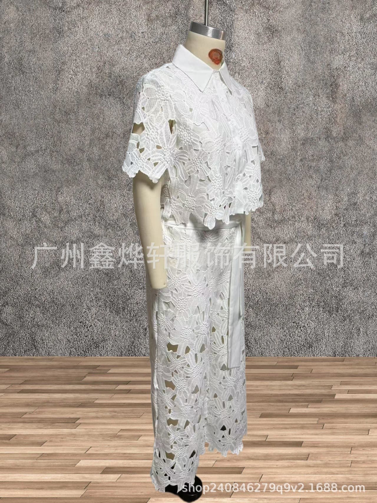 2026夏季新款亚马逊跨境欧美纯色性感镂空开衫上衣阔腿裤两件套女 7