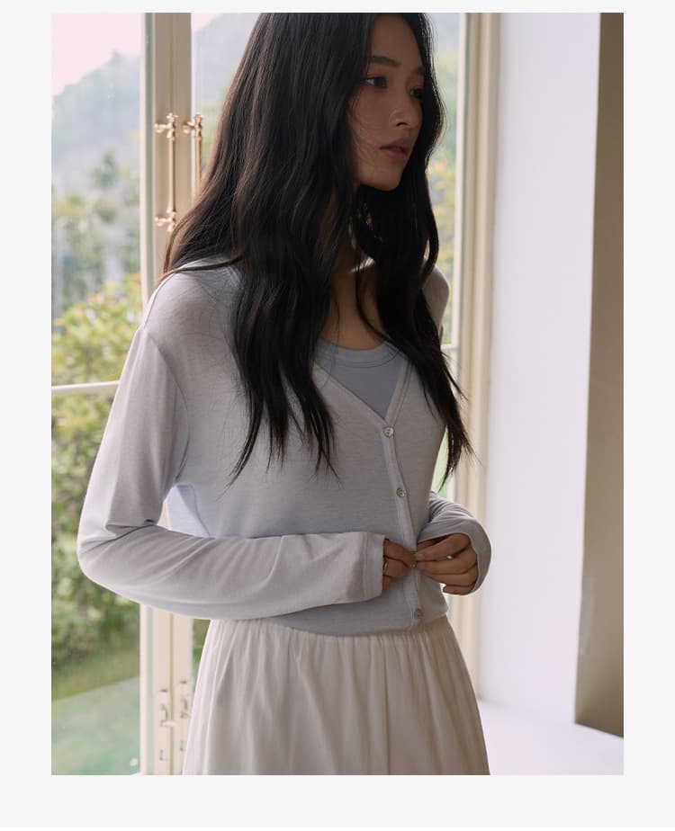 春夏天丝莫代尔开衫女蚕丝羊毛韩系亲肤针织衫轻薄纽扣长袖上衣 18