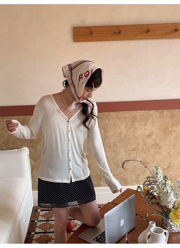 高质量*蚕丝羊毛针织开衫女春夏V领薄款空调罩衫外搭条纹防晒上衣 20