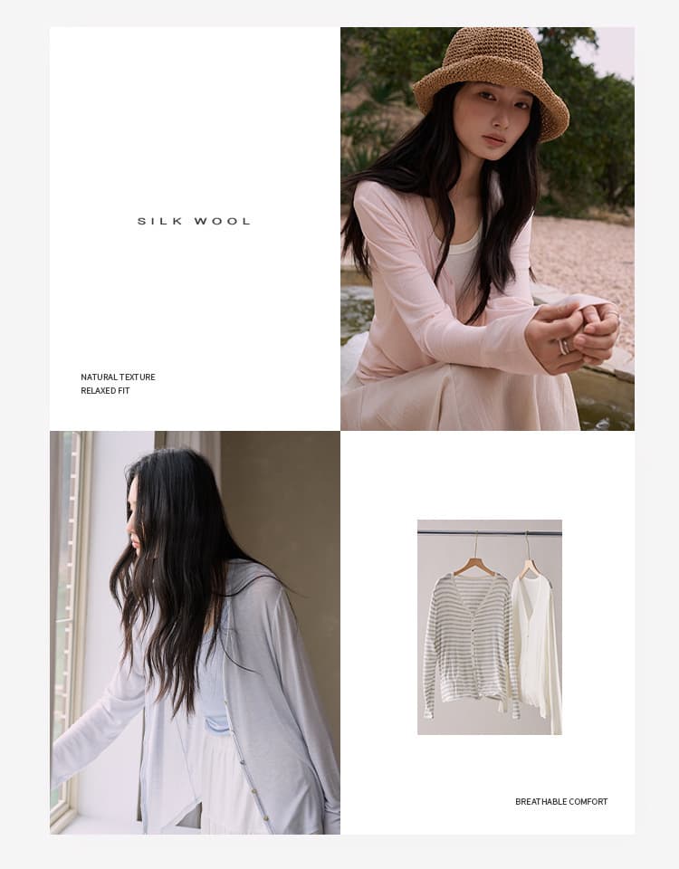 芬娜富春夏天丝莫代尔开衫女蚕丝羊毛韩系亲肤针织衫轻薄纽扣上衣 6