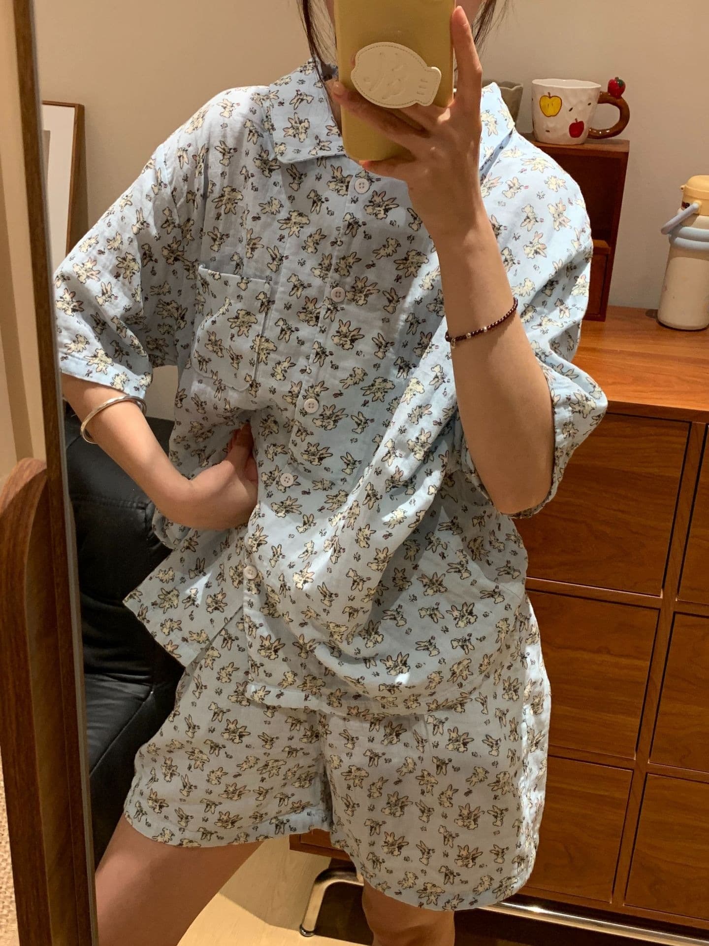 短袖短裤~100%棉A类双层纱小翻领少女睡衣套装夏季家居服 12