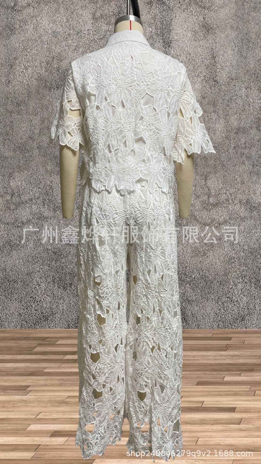 2026夏季新款亚马逊跨境欧美纯色性感镂空开衫上衣阔腿裤两件套女 8