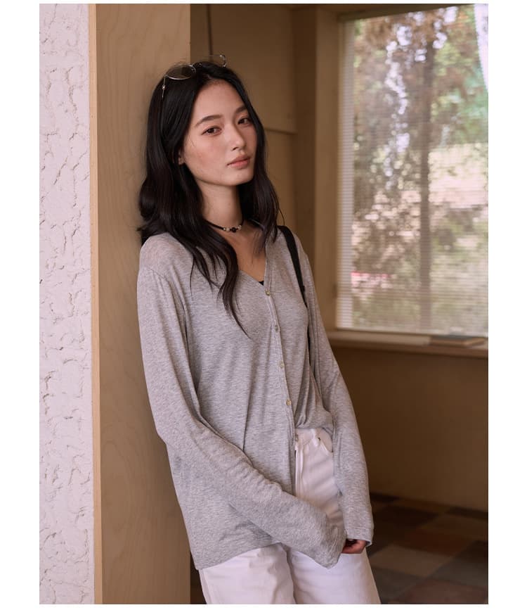 春夏天丝莫代尔开衫女蚕丝羊毛韩系亲肤针织衫轻薄纽扣长袖上衣 29