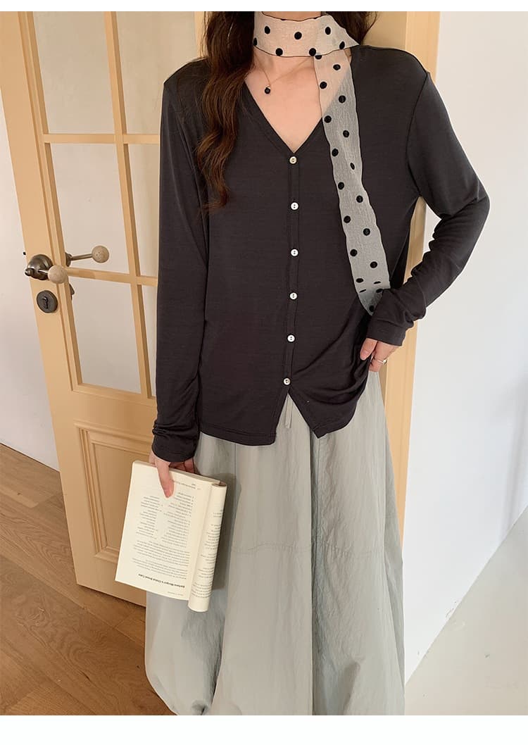 安婷露 蚕丝羊毛针织开衫女春夏V领薄款空调罩衫外搭条纹防晒上衣 29