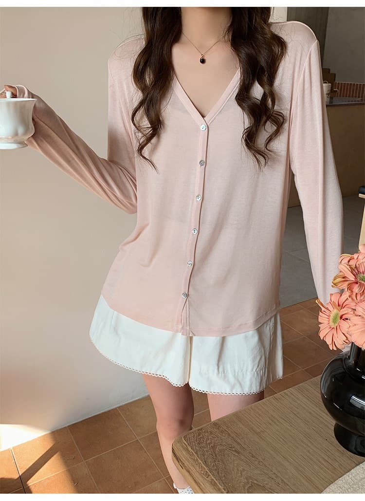 高质量*蚕丝羊毛针织开衫女春夏V领薄款空调罩衫外搭条纹防晒上衣 24