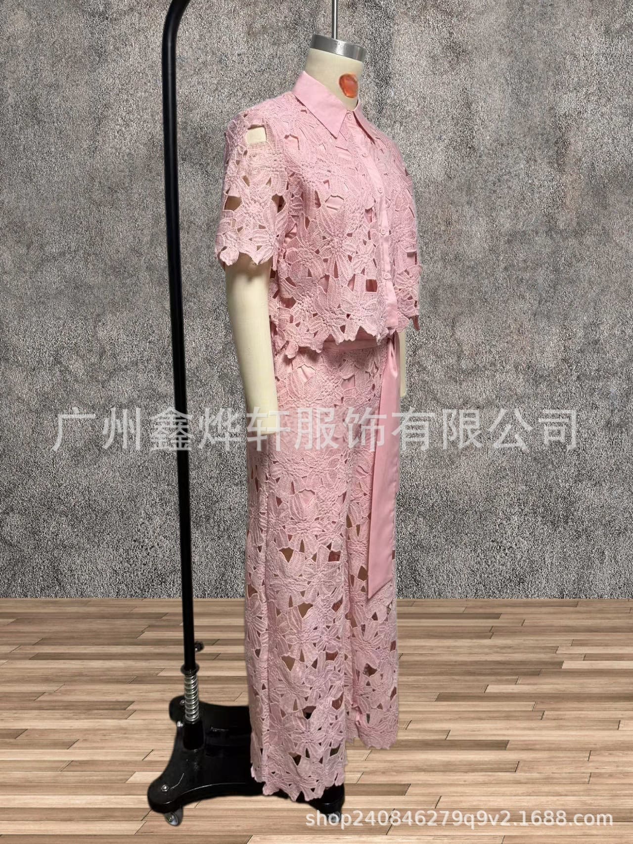 2026夏季新款亚马逊跨境欧美纯色性感镂空开衫上衣阔腿裤两件套女 10