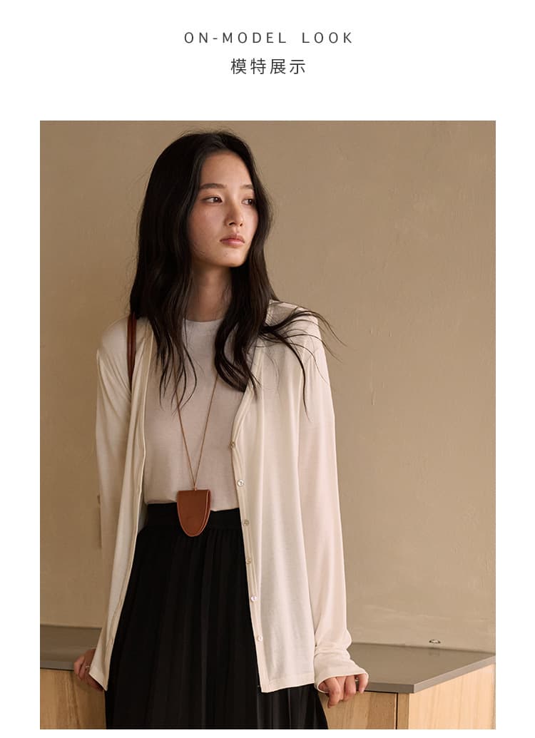 春夏天丝莫代尔开衫女蚕丝羊毛韩系亲肤针织衫轻薄纽扣长袖上衣 25