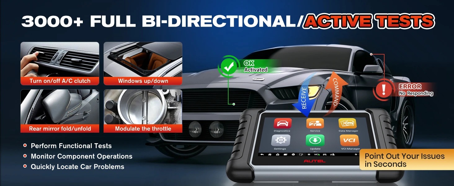 Autel MaxiCOM MK808K-BT双向蓝牙OBD2扫描仪与MK808BT Pro MK808 3