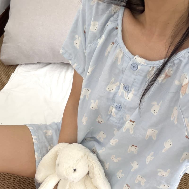 圆领短袖短裤A类全棉双层纱套头睡衣套装家居服纯棉纱布亲肤透气 26