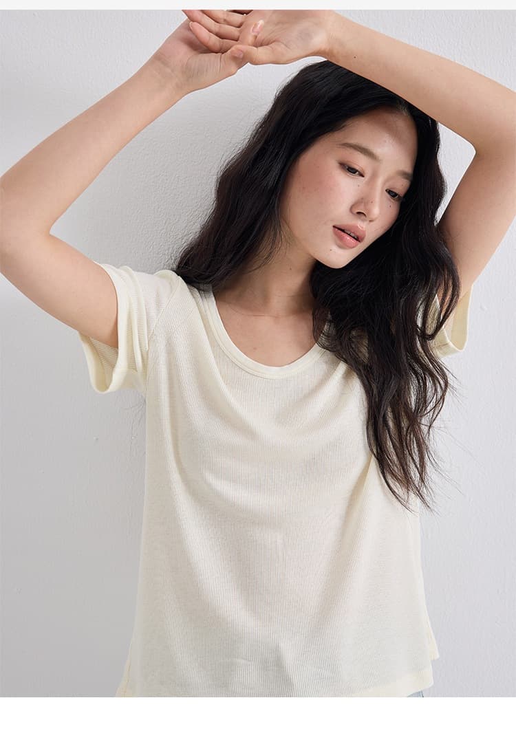 天丝醋酸U领短袖2026春夏新款亚麻显瘦T恤基础款百搭凉感上衣女 13